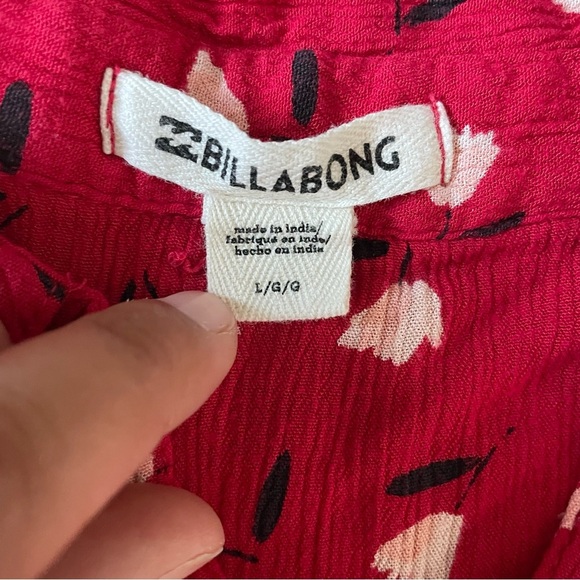 Billabong Little Flirt Red Floral Print Button Down Midi Dress Sz L Summer Beach - Picture 15 of 15
